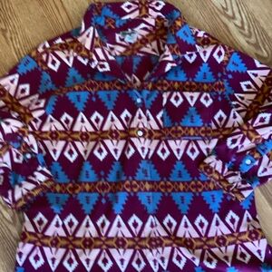 Wrangler Aztec Fleece Pullover — Burgundy, Teal & Mustard